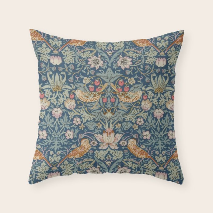 William Morris Strawberry Thief Blue Green Throw Pillow Gallery Image 6