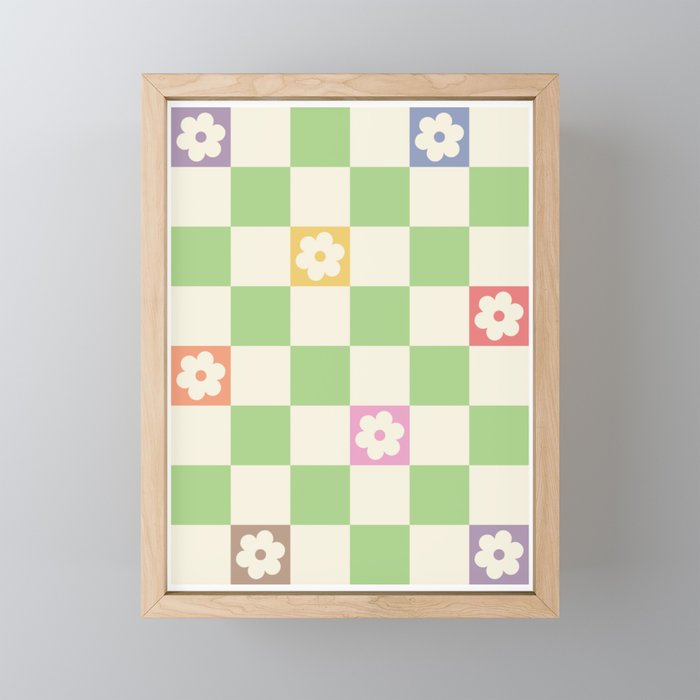 Colorful Flowers Green Check  Mini Art Print Gallery Image 1