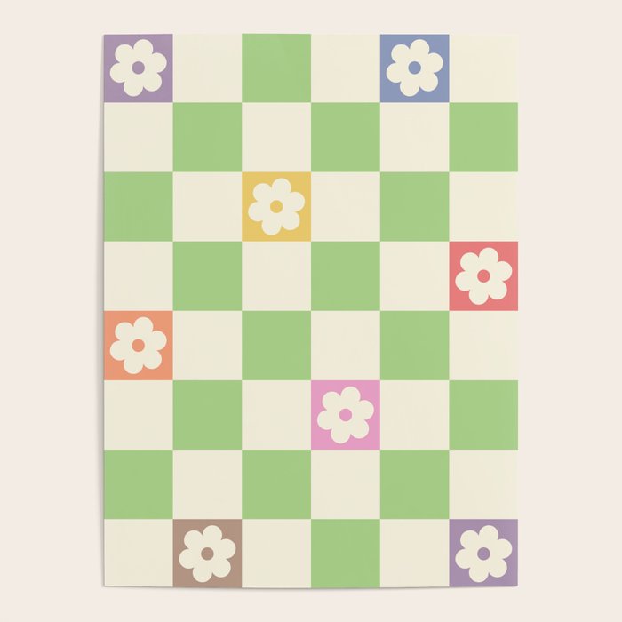 Colorful Flowers Green Check  Poster Gallery Image 4