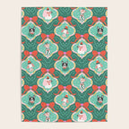 Christmas Dogs Festive Furry Holiday Ornaments Damask Dark Green  Poster Gallery Image 4