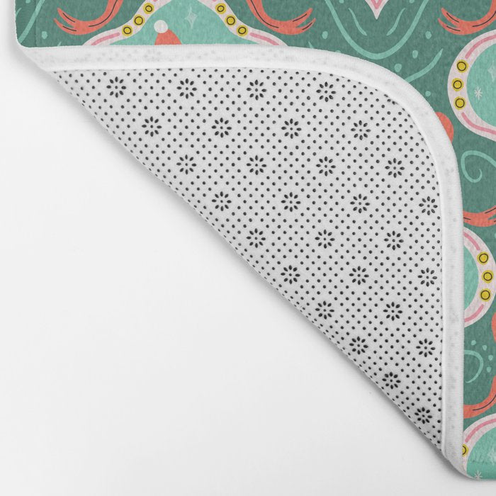 Christmas Dogs Festive Furry Holiday Ornaments Damask Dark Green  Bath Mat Gallery Image 2