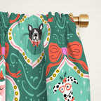 Christmas Dogs Festive Furry Holiday Ornaments Damask Dark Green  Window Curtain Gallery Image 2