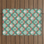 Christmas Dogs Festive Furry Holiday Ornaments Damask Dark Green  Outdoor Rug Gallery Image 1