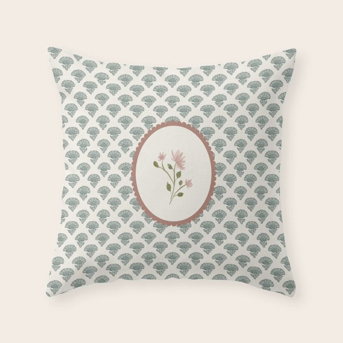 Ditsy Floral in Vintage Frame Throw Pillow Gallery Image 6