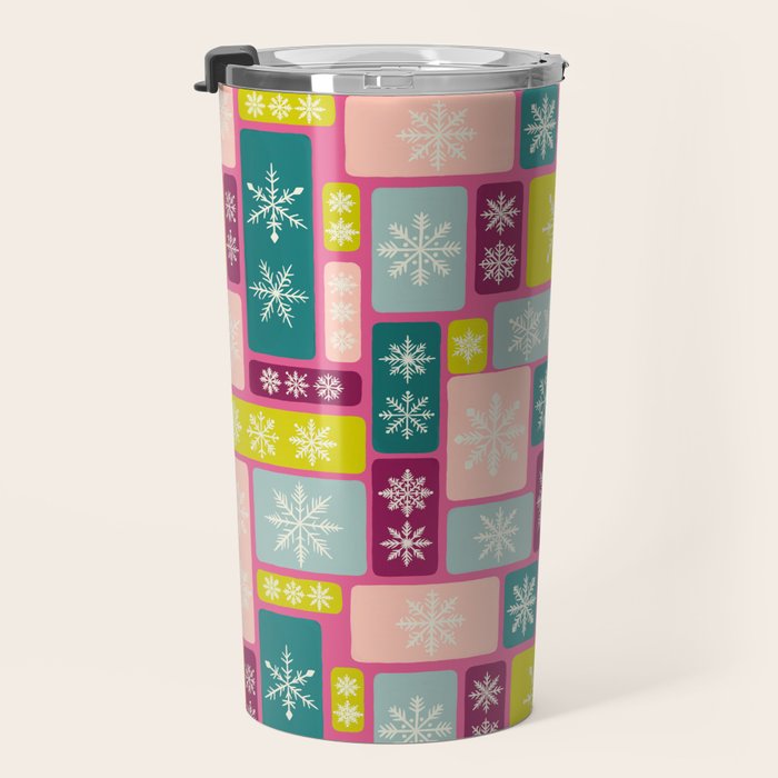 Colorful Geometric Snowflake Tiles Travel Mug Gallery Image 3