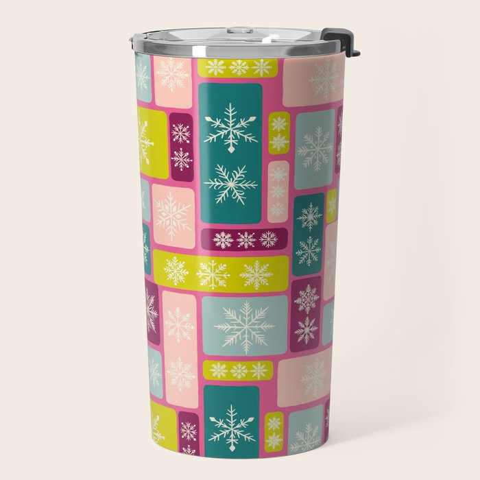 Colorful Geometric Snowflake Tiles Travel Mug Gallery Image 2