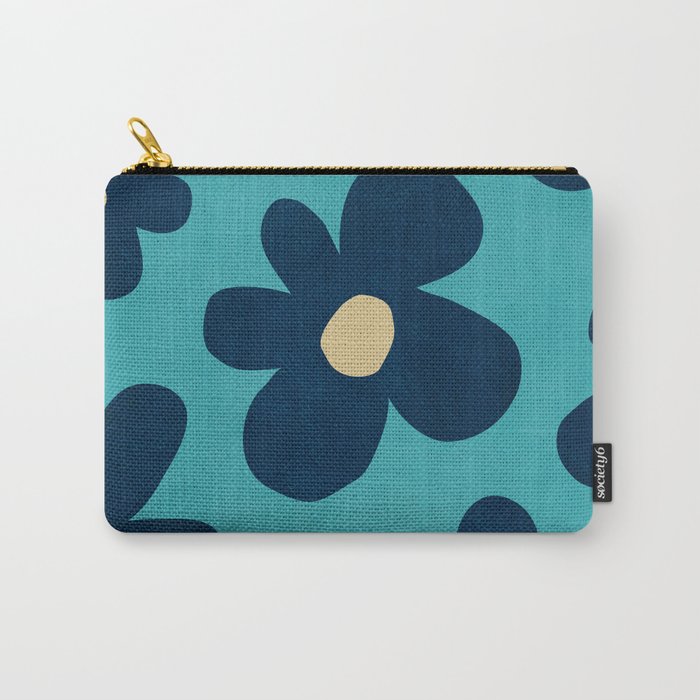 Turquoise Navy Flowers Minimalist Artwork Carry All Pouch Gallery Image 1