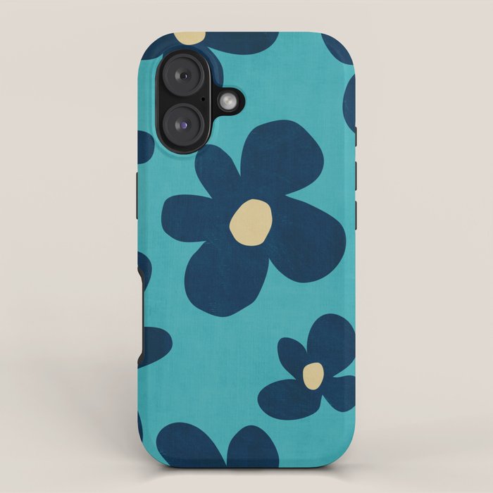 Turquoise Navy Flowers Minimalist Artwork iPhone Case Gallery Image 1