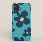 Turquoise Navy Flowers Minimalist Artwork iPhone Case Gallery Image 1