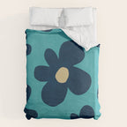 Turquoise Navy Flowers Minimalist Artwork Duvet Cover Gallery Image 6