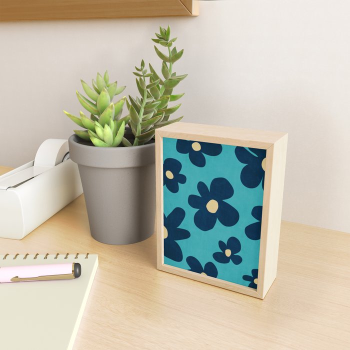 Turquoise Navy Flowers Minimalist Artwork Mini Art Print Gallery Image 2