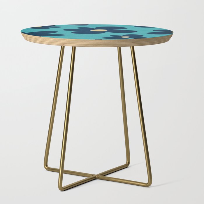 Turquoise Navy Flowers Minimalist Artwork Side Table Gallery Image 1