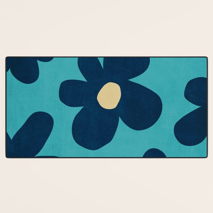 Turquoise Navy Flowers Minimalist Artwork Desk Mat Gallery Image 3