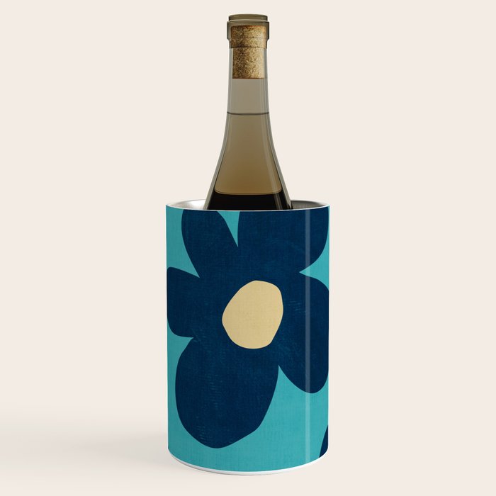 Turquoise Navy Flowers Minimalist Artwork Wine Chiller Gallery Image 1