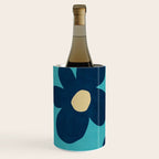 Turquoise Navy Flowers Minimalist Artwork Wine Chiller Gallery Image 1