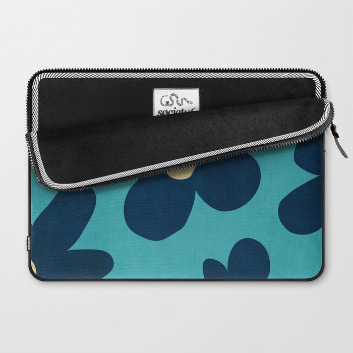 Turquoise Navy Flowers Minimalist Artwork Laptop Sleeve Gallery Image 2