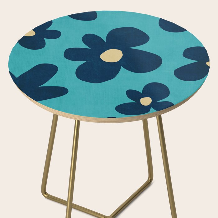 Turquoise Navy Flowers Minimalist Artwork Side Table Gallery Image 2