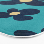 Turquoise Navy Flowers Minimalist Artwork Bath Mat Gallery Image 3