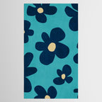 Turquoise Navy Flowers Minimalist Artwork Tablecloth Gallery Image 2