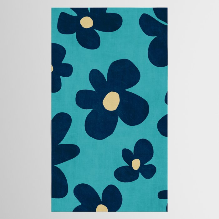Turquoise Navy Flowers Minimalist Artwork Tablecloth Gallery Image 2