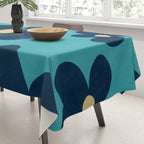 Turquoise Navy Flowers Minimalist Artwork Tablecloth Gallery Image 3