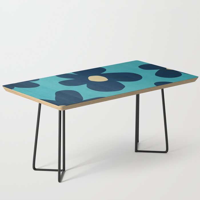 Turquoise Navy Flowers Minimalist Artwork Coffee Table Gallery Image 1