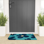 Turquoise Navy Flowers Minimalist Artwork Welcome Mat Gallery Image 3