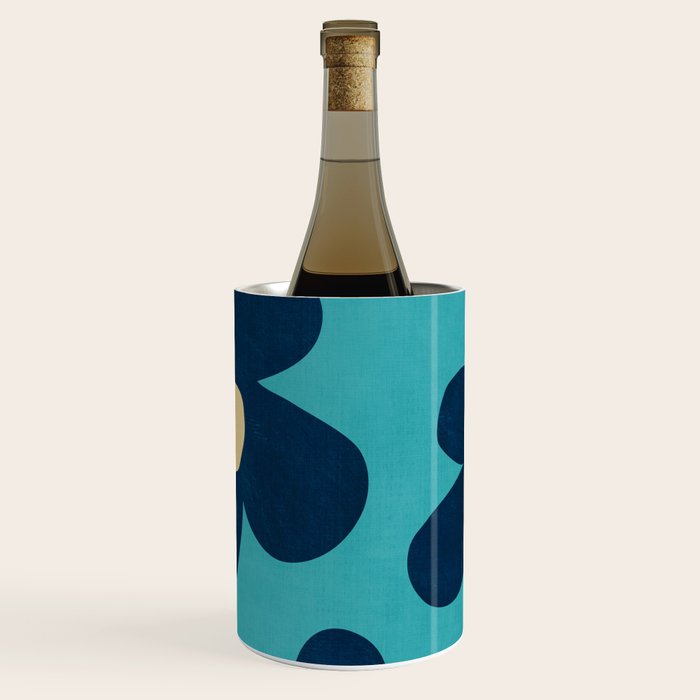 Turquoise Navy Flowers Minimalist Artwork Wine Chiller Gallery Image 3