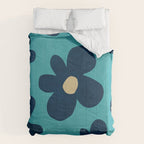 Turquoise Navy Flowers Minimalist Artwork Comforter Gallery Image 6
