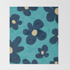 Turquoise Navy Flowers Minimalist Artwork Throw Blanket Gallery Image 2