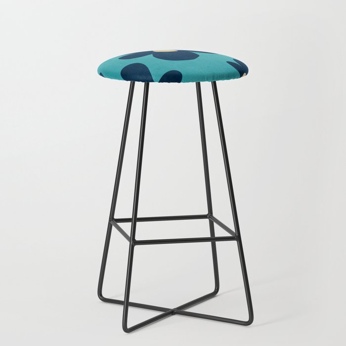 Turquoise Navy Flowers Minimalist Artwork Stool Gallery Image 1