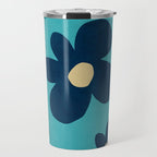 Turquoise Navy Flowers Minimalist Artwork Travel Mug Gallery Image 1