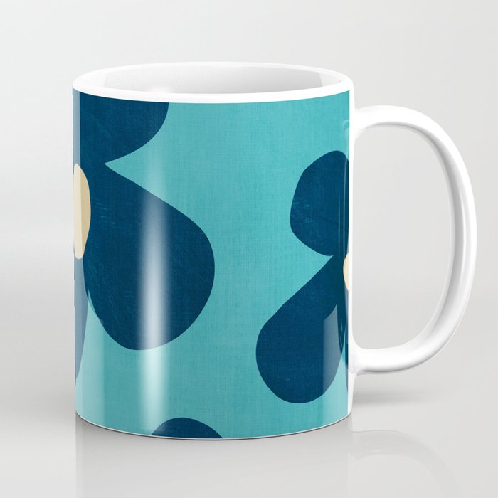 Turquoise Navy Flowers Minimalist Artwork Coffee Mug Gallery Image 1