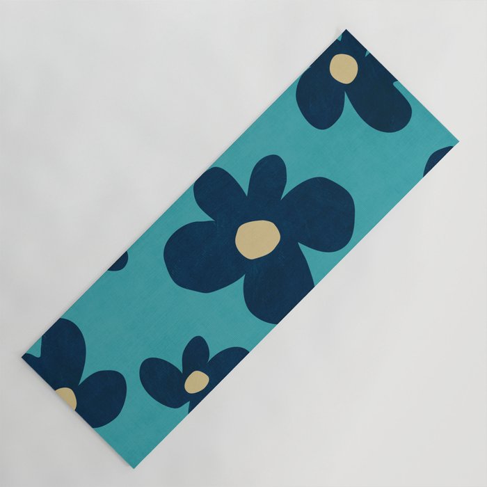 Turquoise Navy Flowers Minimalist Artwork Yoga Mat Gallery Image 1