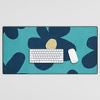 Turquoise Navy Flowers Minimalist Artwork Desk Mat Gallery Image 1