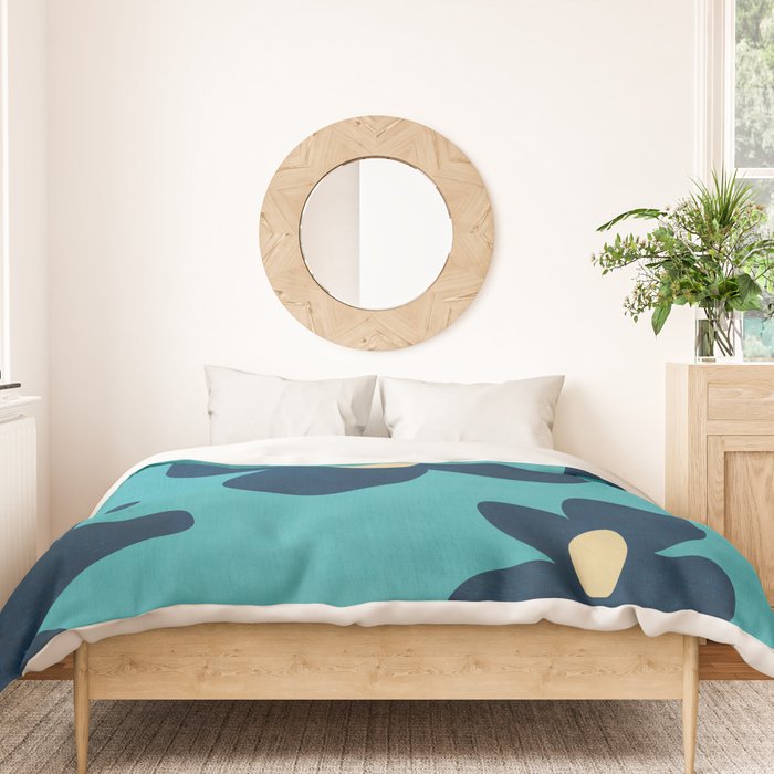 Turquoise Navy Flowers Minimalist Artwork Duvet Cover Gallery Image 3