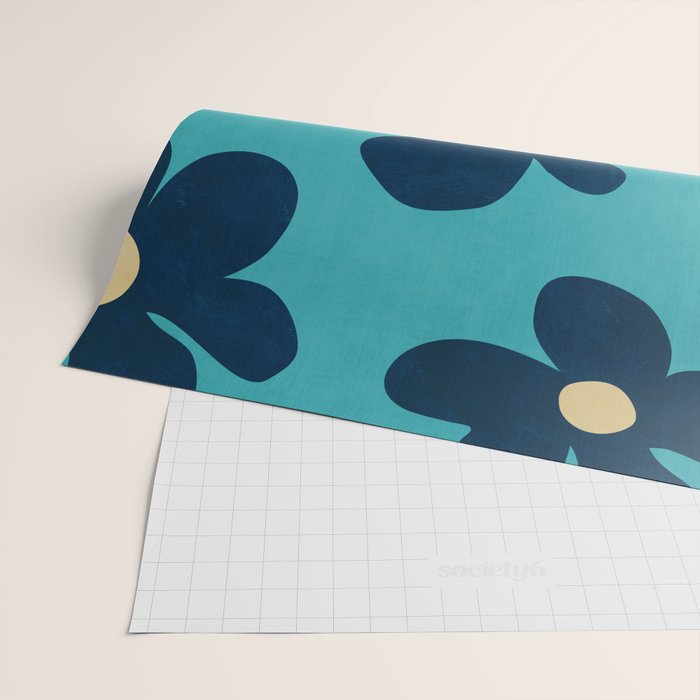 Turquoise Navy Flowers Minimalist Artwork Wrapping Paper Gallery Image 2