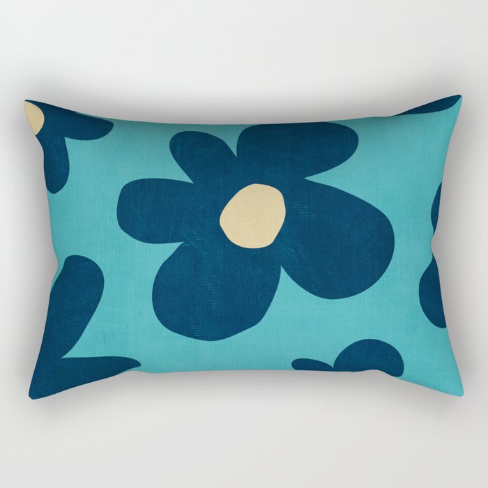 Turquoise Navy Flowers Minimalist Artwork Rectangular Pillow Gallery Image 1