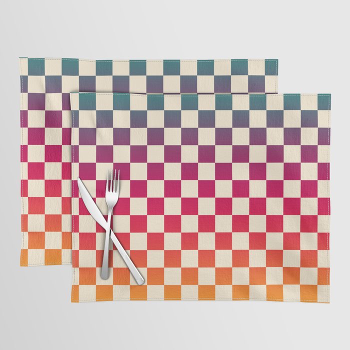 Checkerboard Checkered Checked Check Chessboard Pattern in Colorful Colors Placemat Gallery Image 1