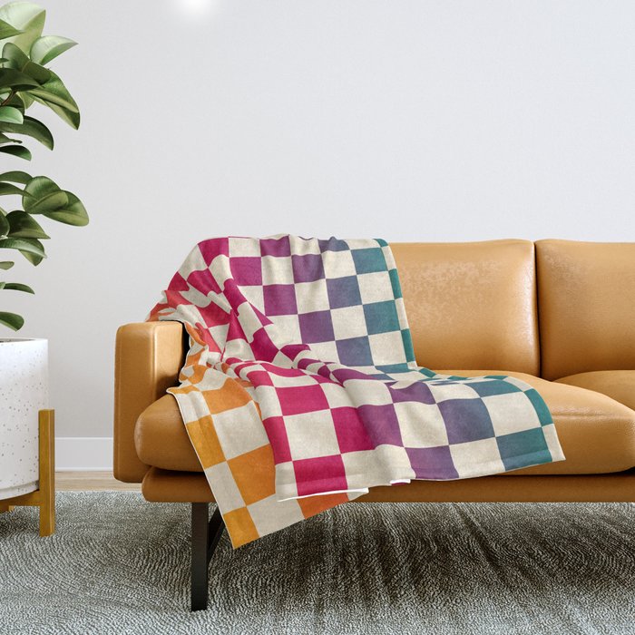 Checkerboard Checkered Checked Check Chessboard Pattern in Colorful Colors Throw Blanket Gallery Image 1