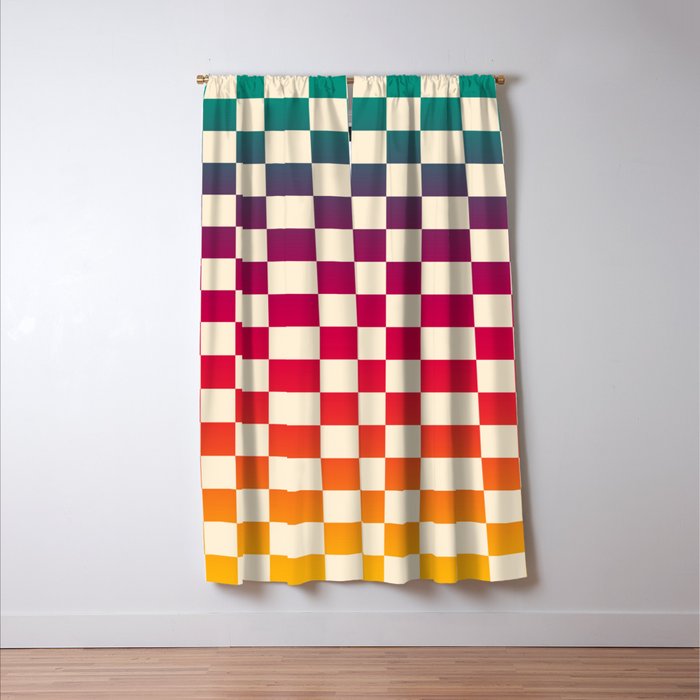 Checkerboard Checkered Checked Check Chessboard Pattern in Colorful Colors Window Curtain Gallery Image 3
