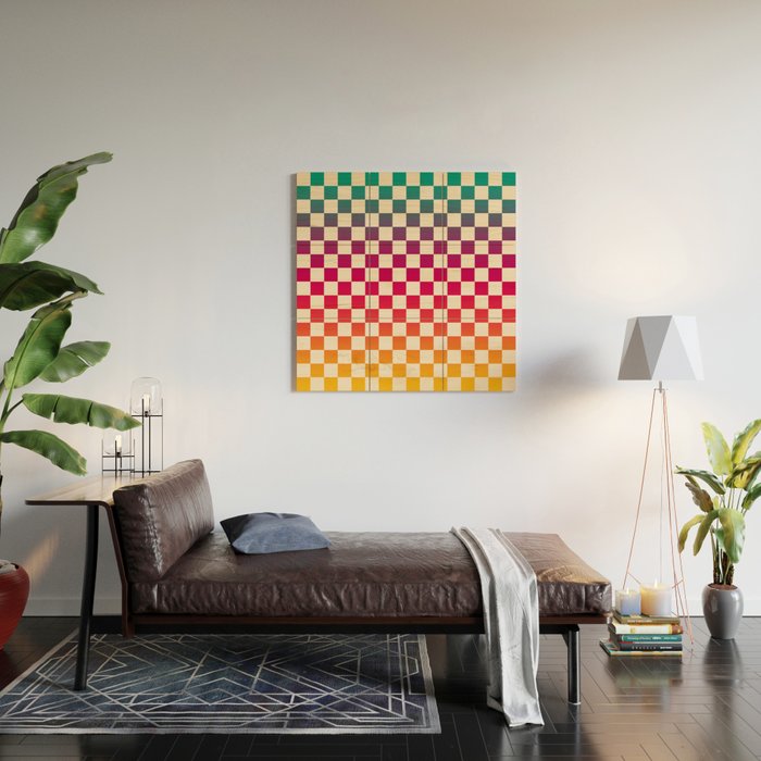 Checkerboard Checkered Checked Check Chessboard Pattern in Colorful Colors Wood Wall Art Gallery Image 2