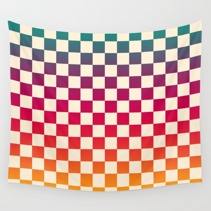 Checkerboard Checkered Checked Check Chessboard Pattern in Colorful Colors Wall Tapestry Gallery Image 1