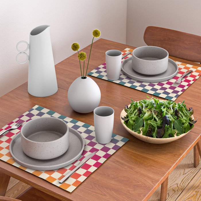 Checkerboard Checkered Checked Check Chessboard Pattern in Colorful Colors Placemat Gallery Image 2