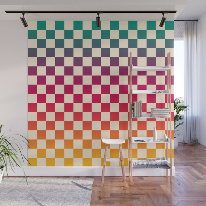 Checkerboard Checkered Checked Check Chessboard Pattern in Colorful Colors Wall Mural Gallery Image 1