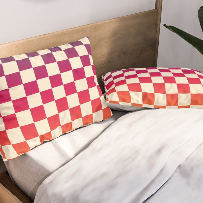Checkerboard Checkered Checked Check Chessboard Pattern in Colorful Colors Pillow Sham Gallery Image 2
