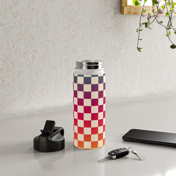 Checkerboard Checkered Checked Check Chessboard Pattern in Colorful Colors Water Bottle Gallery Image 4