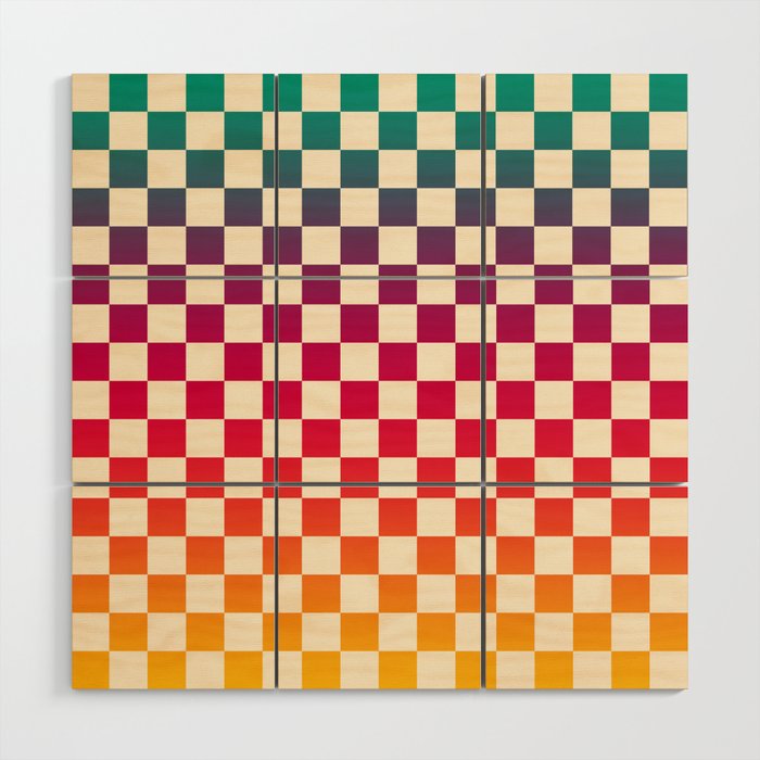 Checkerboard Checkered Checked Check Chessboard Pattern in Colorful Colors Wood Wall Art Gallery Image 1