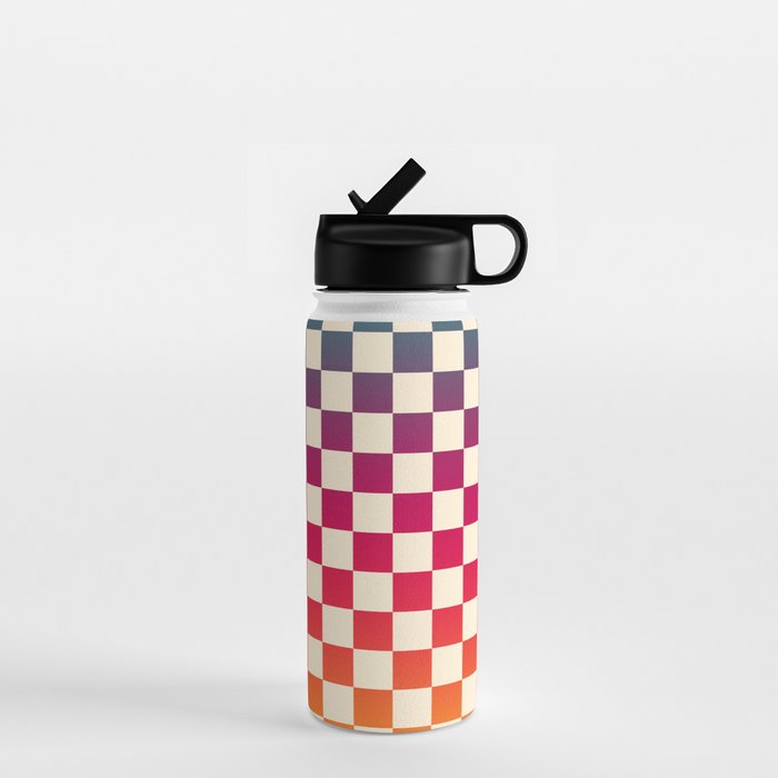 Checkerboard Checkered Checked Check Chessboard Pattern in Colorful Colors Water Bottle Gallery Image 1