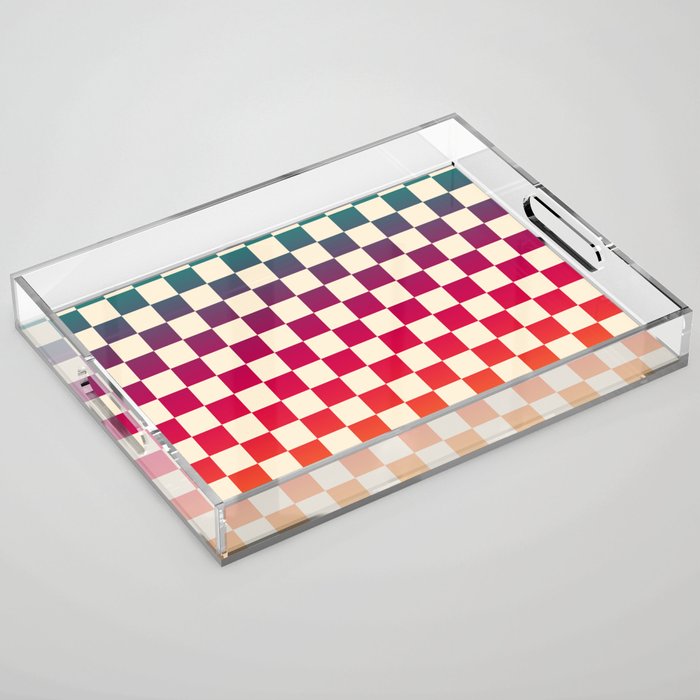 Checkerboard Checkered Checked Check Chessboard Pattern in Colorful Colors Acrylic Tray Gallery Image 1